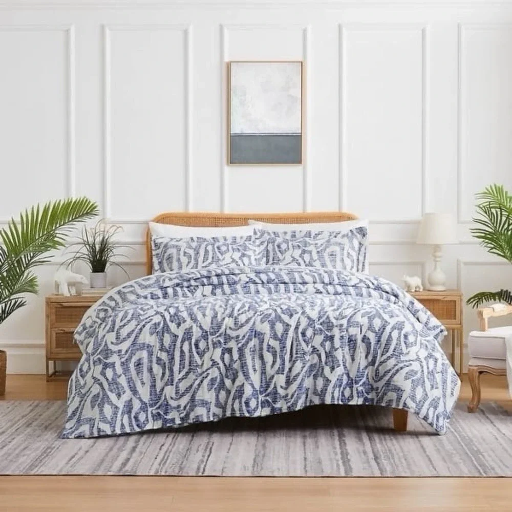 Twin XL Duvet Cover Set 3pc Blue Batik Boho Abstract Microfiber Soft New NWOT